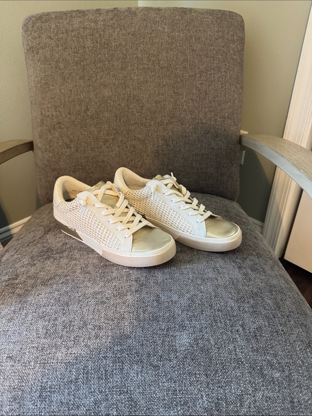 Dolce Vita White Sneakers with Metallic Gold Toes